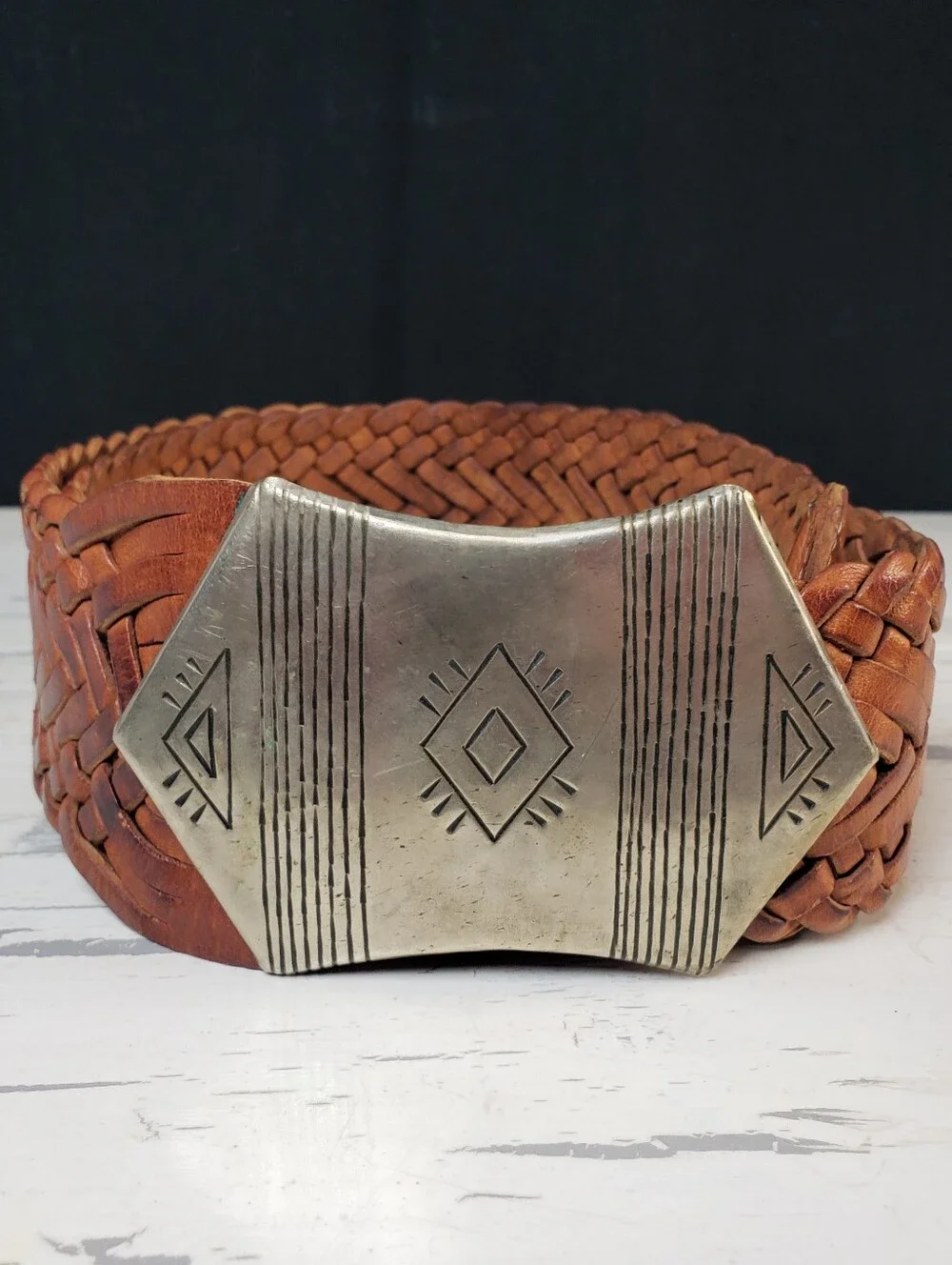 Four Winds Wide Braided Leather Waist Wrap/ Belt in Cognac - Women's M (30-32)